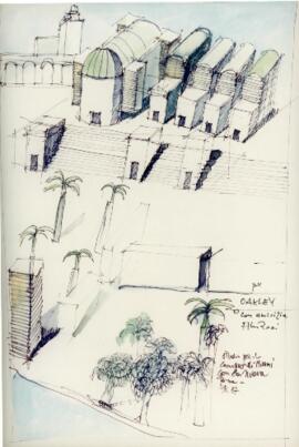 Photographic reproductions of Rossi's sketches for the site